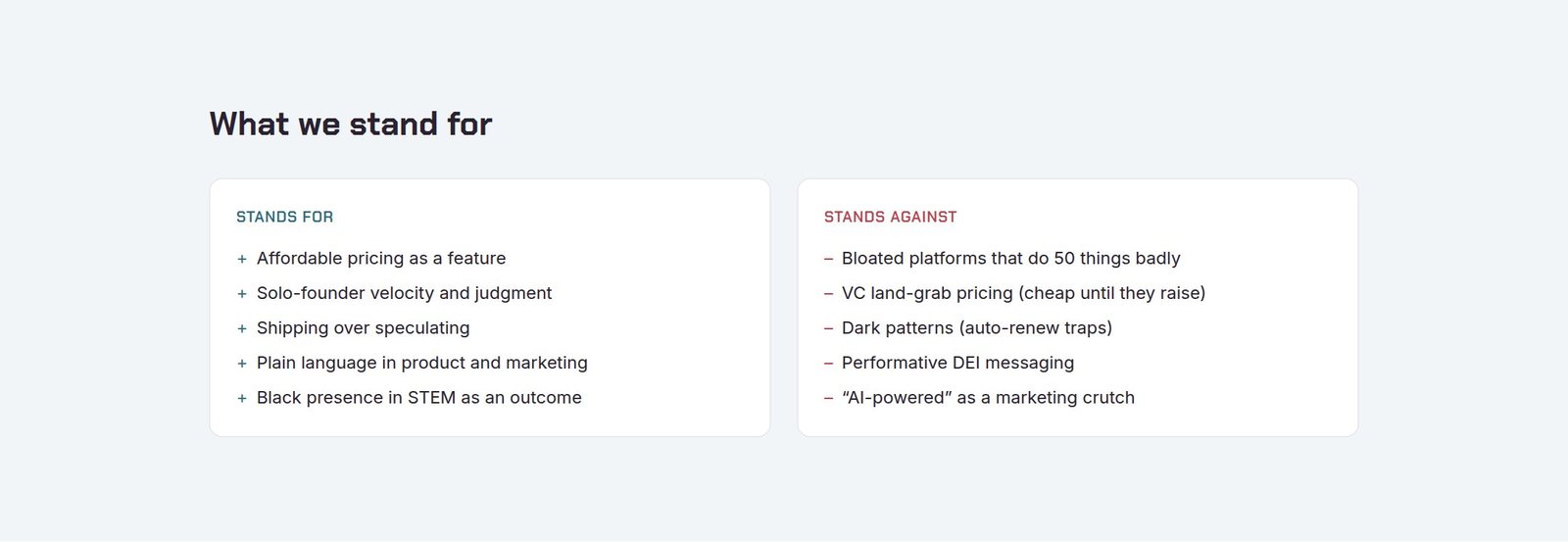 What SGD Labs stands for and against, from the about page